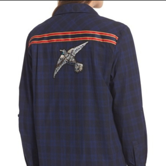 Sam Edelman Patch Embellished Plaid Sleep Shirt - Picture 2 of 11